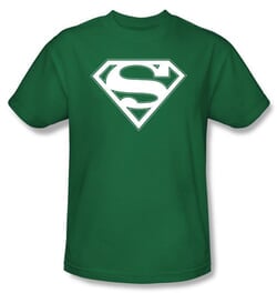 Superman Logo Shirt Green and White College Kelly Green T-Shirt Tee