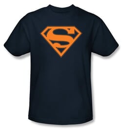 Superman Logo T-Shirt Navy and Orange Shield Adult Navy Blue Tee Shirt