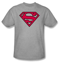 Superman Logo T-Shirt Red And Black Shield Adult Grey Tee Shirt