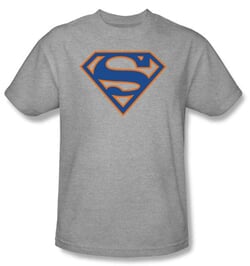 Superman Logo T-shirt Blue and Orange Shield Adult Gray Tee Shirt