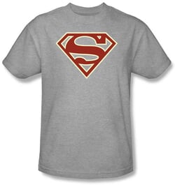 Superman Logo T-shirt Crimson and Cream Shield Adult Gray Tee Shirt