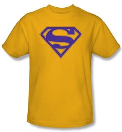 Superman Logo T-shirt Purple And Gold Shield Adult Gold Tee Shirt