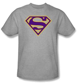 Superman Logo T-shirt Purple And Gold Shield Adult Grey Tee Shirt