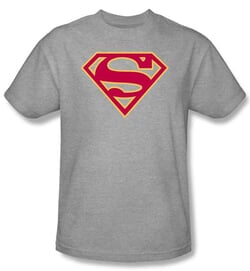 Superman Logo T-shirt Red and Gold Shield Adult Gray Tee Shirt