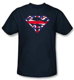 Superman Logo T-shirt UK British Shield Navy Blue Adult Tee Shirt