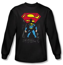 Superman Long Sleeve T-shirt DC Comics Dark Alley Logo Black Tee Shirt