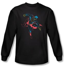 Superman Long Sleeve T-shirt DC Comics Neon Superhero Black Tee Shirt