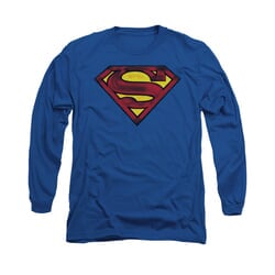 Superman Shirt Charcoal Shield Long Sleeve Royal Blue Tee T-Shirt