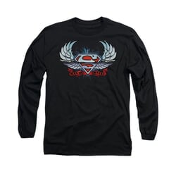 Superman Shirt Chrome Wings Long Sleeve Black Tee T-Shirt