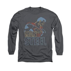 Superman Shirt Colored Lines Long Sleeve Charcoal Tee T-Shirt