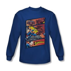 Superman Shirt Comic Strip Long Sleeve Royal Blue Tee T-Shirt