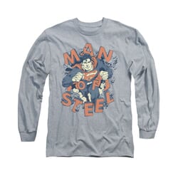 Superman Shirt Coming Through Long Sleeve Athletic Heather Tee T-Shirt