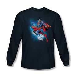 Superman Shirt Crystallize Long Sleeve Navy Tee T-Shirt