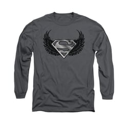 Superman Shirt Dirty Wings Long Sleeve Charcoal Tee T-Shirt