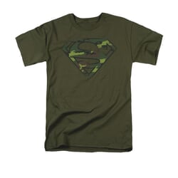 Superman Shirt Distressed Camo Shield Olive T-Shirt