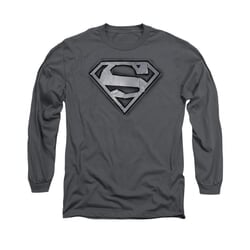 Superman Shirt Duct Tape Shield Long Sleeve Charcoal Tee T-Shirt