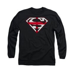 Superman Shirt English Shield Long Sleeve Black Tee T-Shirt