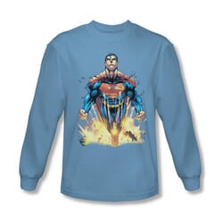 Superman Shirt Explosions Long Sleeve Carolina Blue Tee T-Shirt