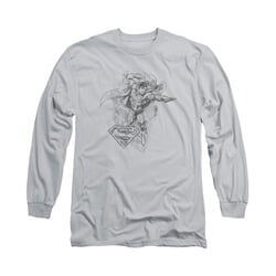 Superman Shirt Flex Flying Long Sleeve Silver Tee T-Shirt