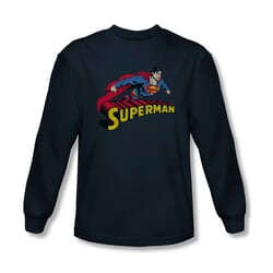 Superman Shirt Flying Over Long Sleeve Navy Tee T-Shirt