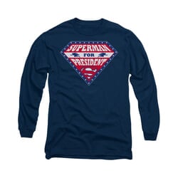 Superman Shirt For President Long Sleeve Navy Tee T-Shirt