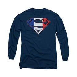 Superman Shirt French Shield Long Sleeve Navy Tee T-Shirt