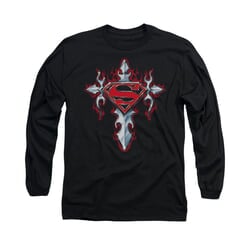 Superman Shirt Gothic Cross Long Sleeve Black Tee T-Shirt