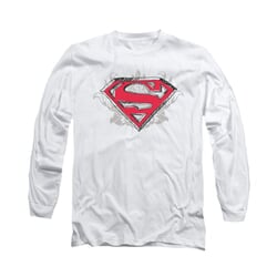 Superman Shirt Hastily Drawn Long Sleeve White Tee T-Shirt