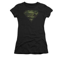 Superman Shirt Juniors Camo Logo Distressed Black T-Shirt