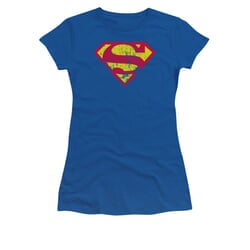 Superman Shirt Juniors Classic Logo Distressed Royal Blue T-Shirt