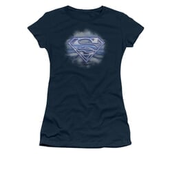 Superman Shirt Juniors Flying Shield Navy T-Shirt