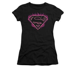 Superman Shirt Juniors Fuchia Flames Black T-Shirt