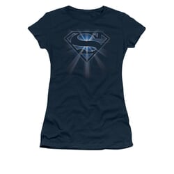 Superman Shirt Juniors Glowing Shield Navy T-Shirt