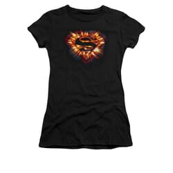 Superman Shirt Juniors Space Burst Shield Black T-Shirt