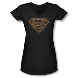 Superman Shirt Juniors V Neck Aztec Shield Black T-Shirt