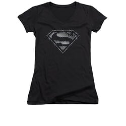 Superman Shirt Juniors V Neck Barbed Wire Black T-Shirt