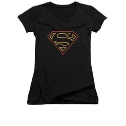 Superman Shirt Juniors V Neck Colored Shield Black T-Shirt