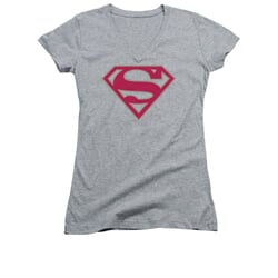 Superman Shirt Juniors V Neck Crimson Shield Athletic Heather T-Shirt