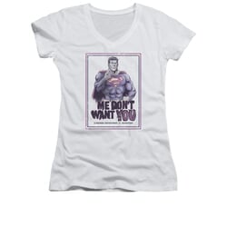 Superman Shirt Juniors V Neck Don't Want You White T-Shirt