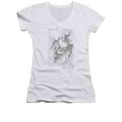 Superman Shirt Juniors V Neck Flying Sketch White T-Shirt