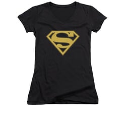 Superman Shirt Juniors V Neck Gold Shield Black T-Shirt