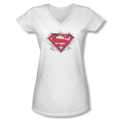 Superman Shirt Juniors V Neck Hastily Drawn White T-Shirt