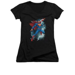 Superman Shirt Juniors V Neck Lightning Black T-Shirt