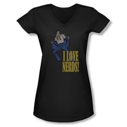 Superman Shirt Juniors V Neck Love Nerds Black T-Shirt