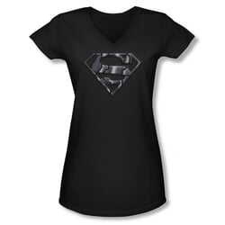 Superman Shirt Juniors V Neck Mech Shield Black T-Shirt