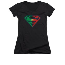 Superman Shirt Juniors V Neck Portugal Shield Black T-Shirt