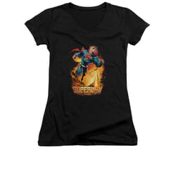 Superman Shirt Juniors V Neck Space Case Black T-Shirt