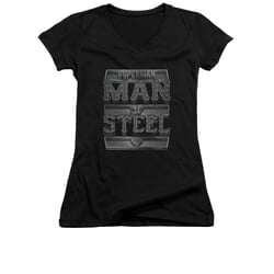 Superman Shirt Juniors V Neck Steel Text Black T-Shirt