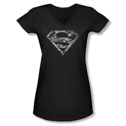 Superman Shirt Juniors V Neck Urban Digi Camo Shield Black T-Shirt