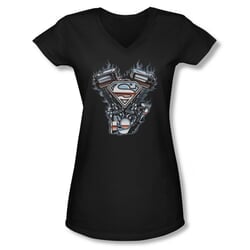 Superman Shirt Juniors V Neck V Twin Logo Black T-Shirt